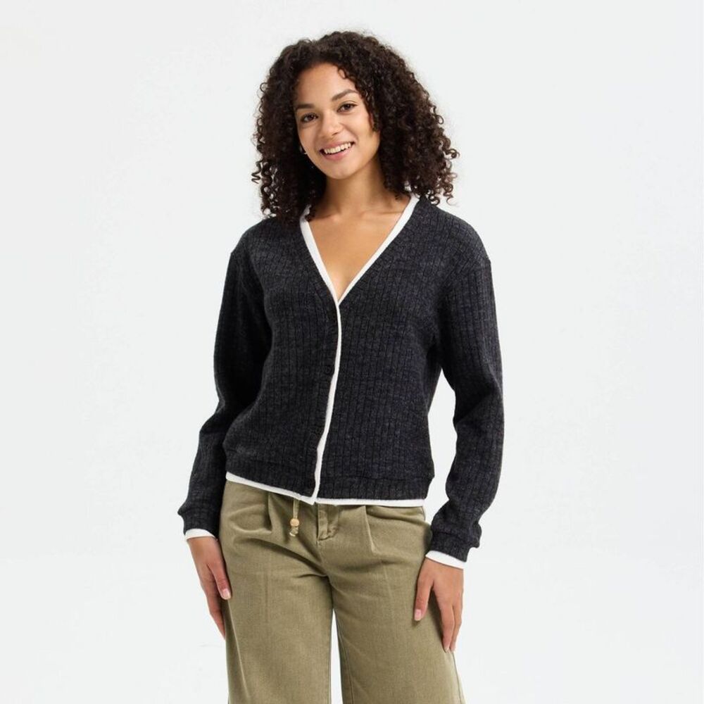 Women's Long Sleeve V-Neck Cardigan Sweater - Universal Thread Charcoal Gray XXL